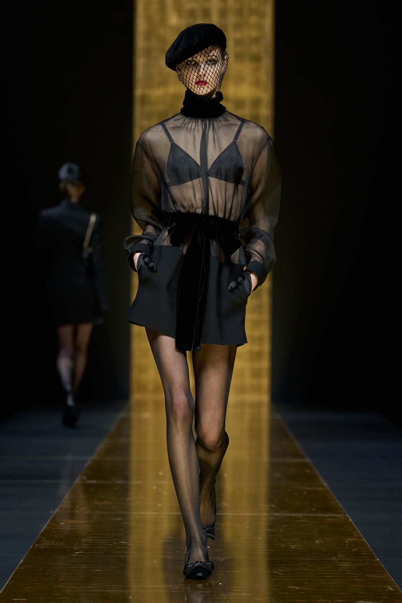 Dolce & Gabbana Transparent dress with velvet belt | Women's